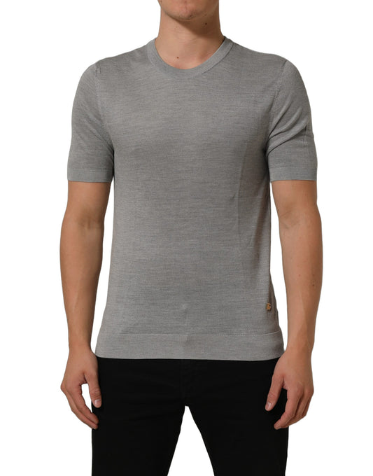Dolce & Gabbana Gray Silk Crew Neck Short Sleeves T-shirt
