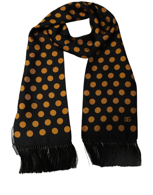 Dolce & Gabbana Men Black Orange Polka Dot Fringed Lace Stole Scarf