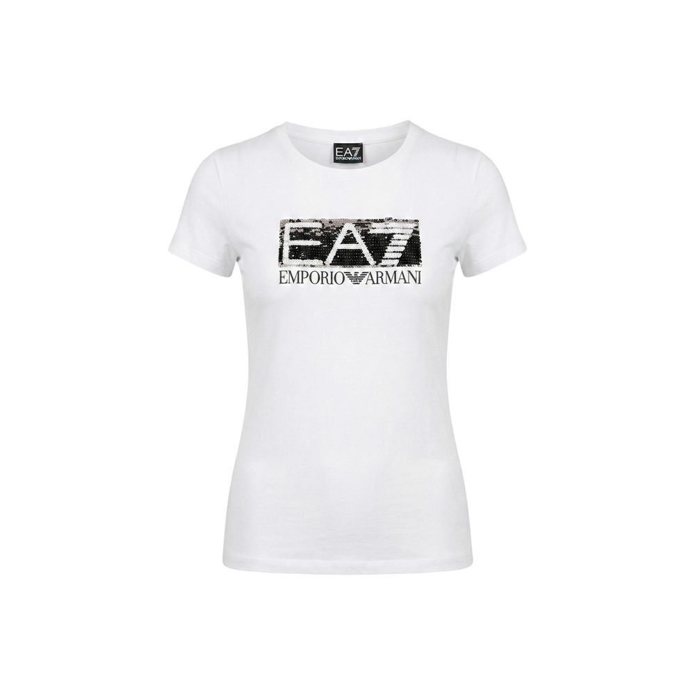 EA7 Emporio Armani Weißes Baumwoll-T-Shirt