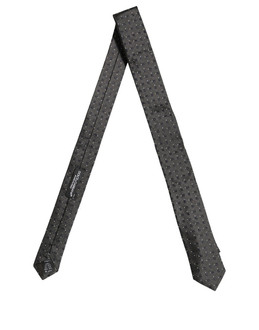Dolce & Gabbana Men Dark Gray Geometric Silk Adjustable Tied Necktie Tie