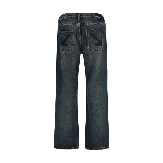 Off-White Blue Cotton Straight-Leg Jeans