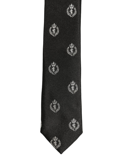 Dolce & Gabbana Black Crest Emblem Silk Adjustable Necktie Accessory Tie