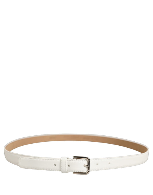 Dolce & Gabbana White Leather Silver Tone Metal Buckle Belt