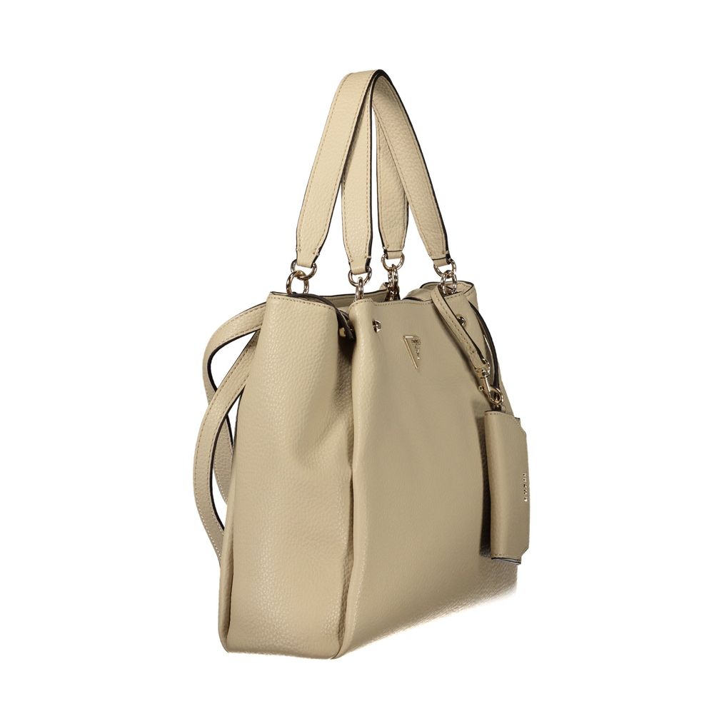Beigefarbene Guess Damenhandtasche aus Polyurethan mit mehreren Taschen und Fächern