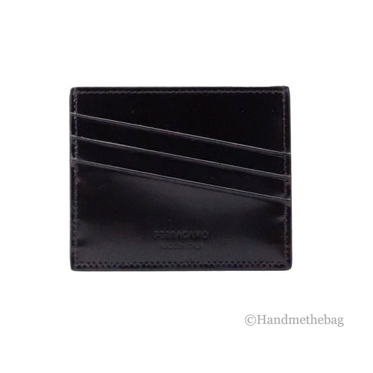 Salvatore Ferragamo Slim Black Embossed Patent Leather Card Case Wallet