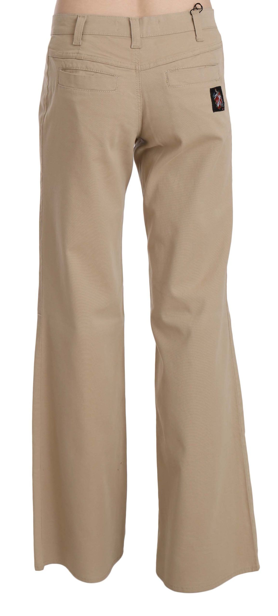 Just Cavalli – Schlaghose aus Baumwolle mit mittlerer Taille in Beige