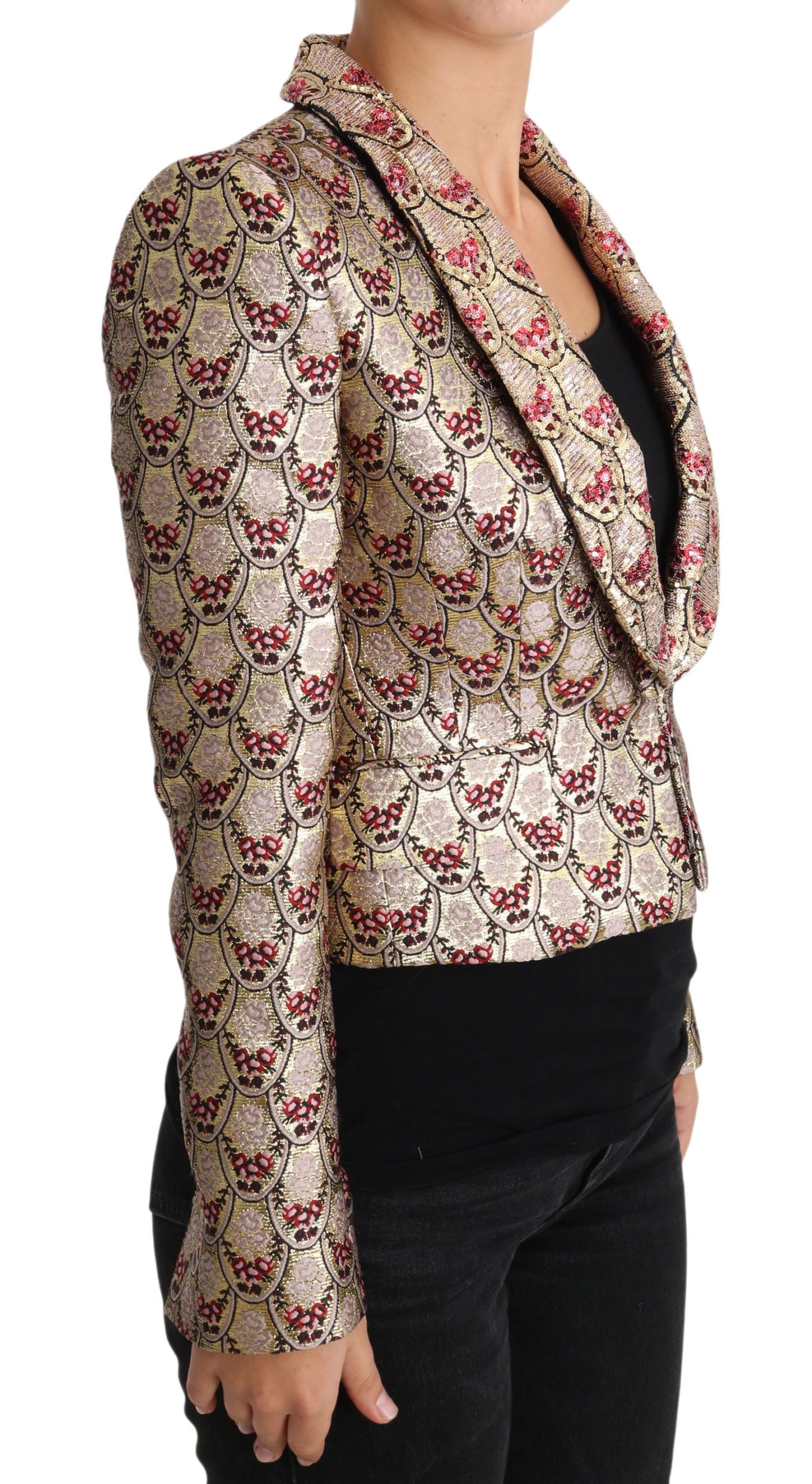 Dolce & Gabbana Blazer-Manteljacke mit goldenen Blumen und Pailletten