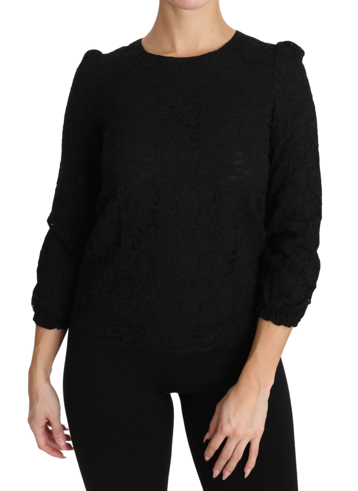 Dolce & Gabbana – Schwarze Bluse mit Reißverschluss und Blumenspitze