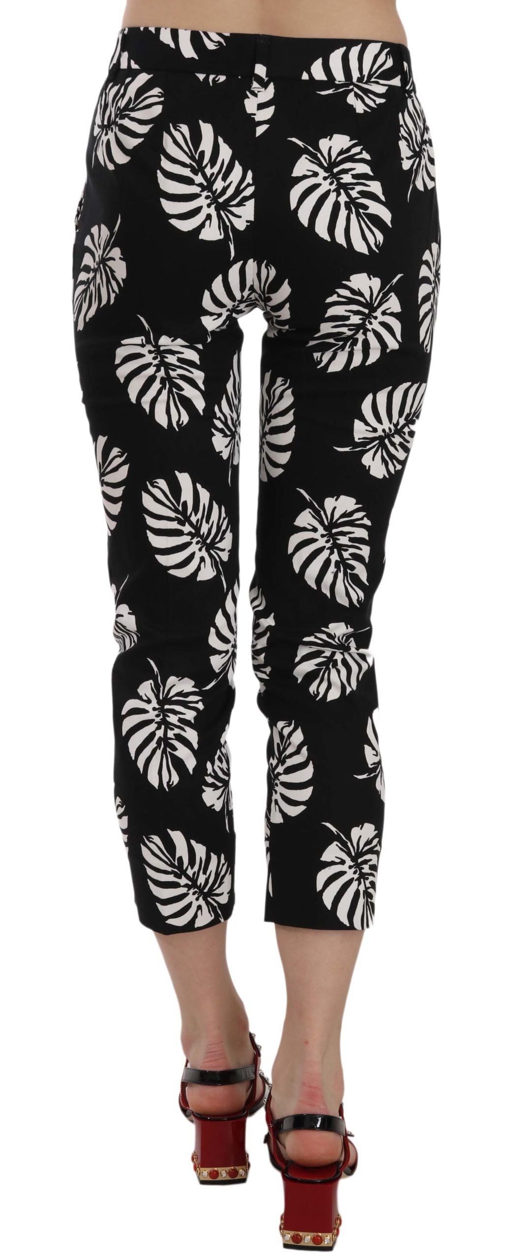 Dolce & Gabbana – Schwarze Skinny-Hose mit Palmenblatt-Print