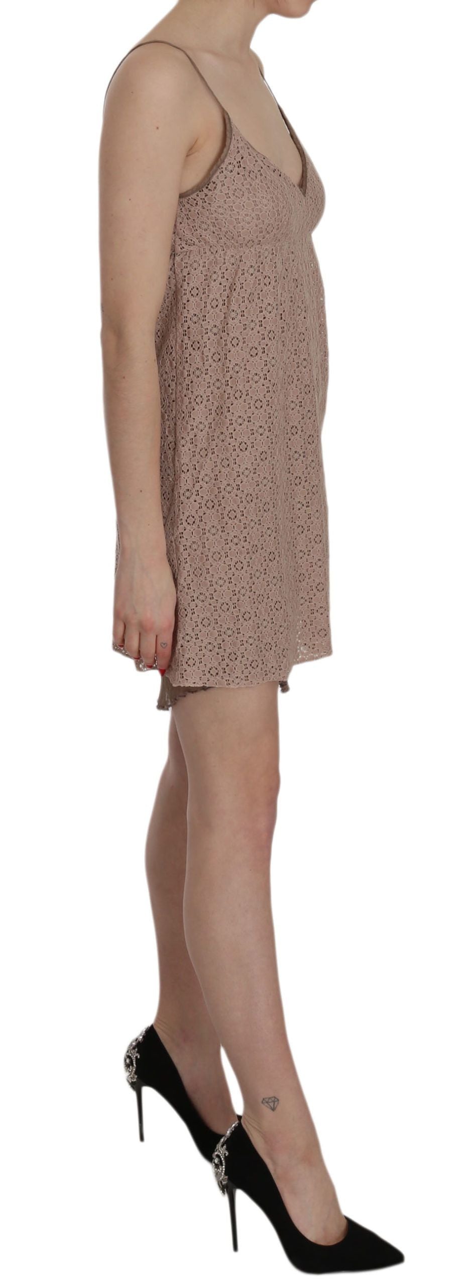 PINK MEMORIES Beiges Minikleid aus Baumwolle mit Spaghettiträgern in A-Linie