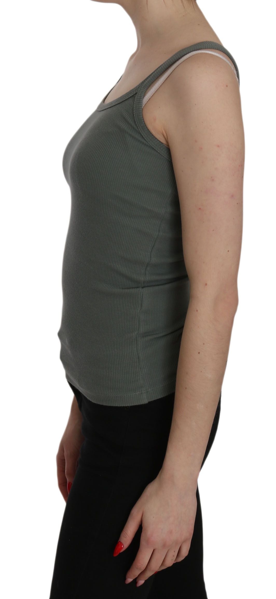 PINK MEMORIES – Lässige Tanktop-Bluse mit Spaghettiträgern in Grün und Slim Fit
