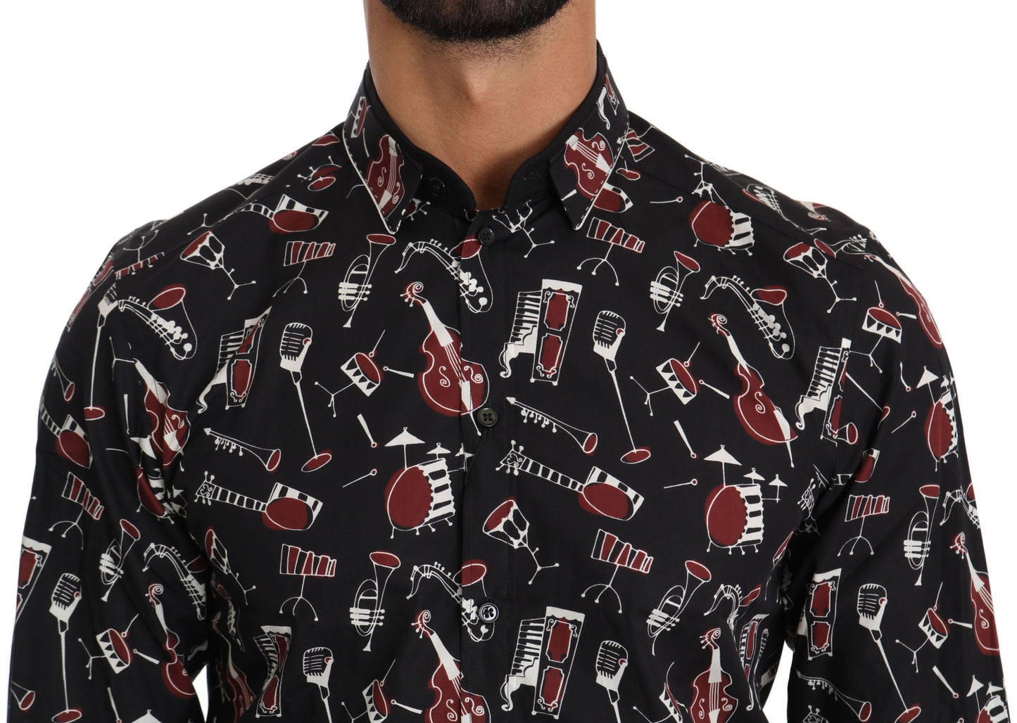 Dolce & Gabbana – Schwarzes Slim Fit-Hemd mit Musikinstrument