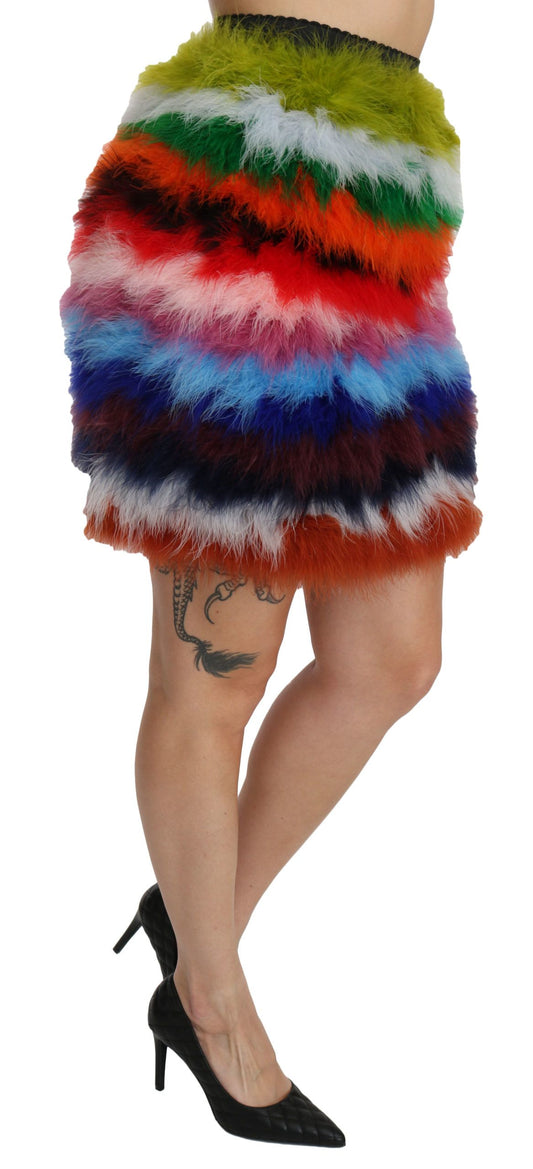 Dolce & Gabbana Rot-Blauer Mini-Federrock mit hoher Taille