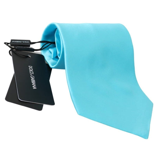 Dolce & Gabbana Hellblaue breite Herrenkrawatte, Accessoire, 100 % Seidenkrawatte
