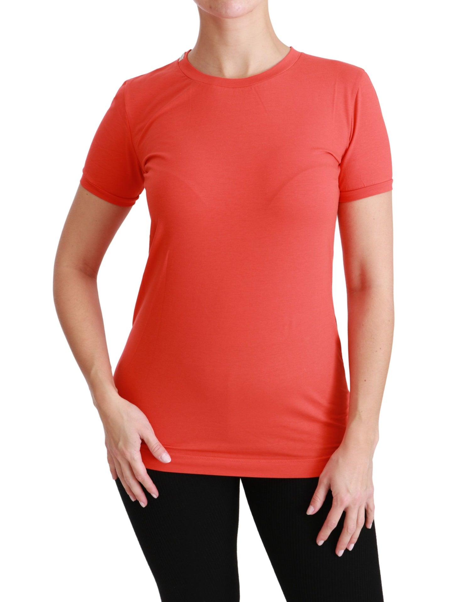 Dolce & Gabbana Rotes T-Shirt mit Rundhalsausschnitt und kurzen Ärmeln aus Baumwolle