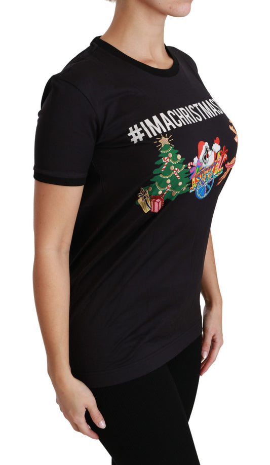 Dolce & Gabbana – Schwarzes T-Shirt mit Rundhalsausschnitt „#ImAChristmasTree“