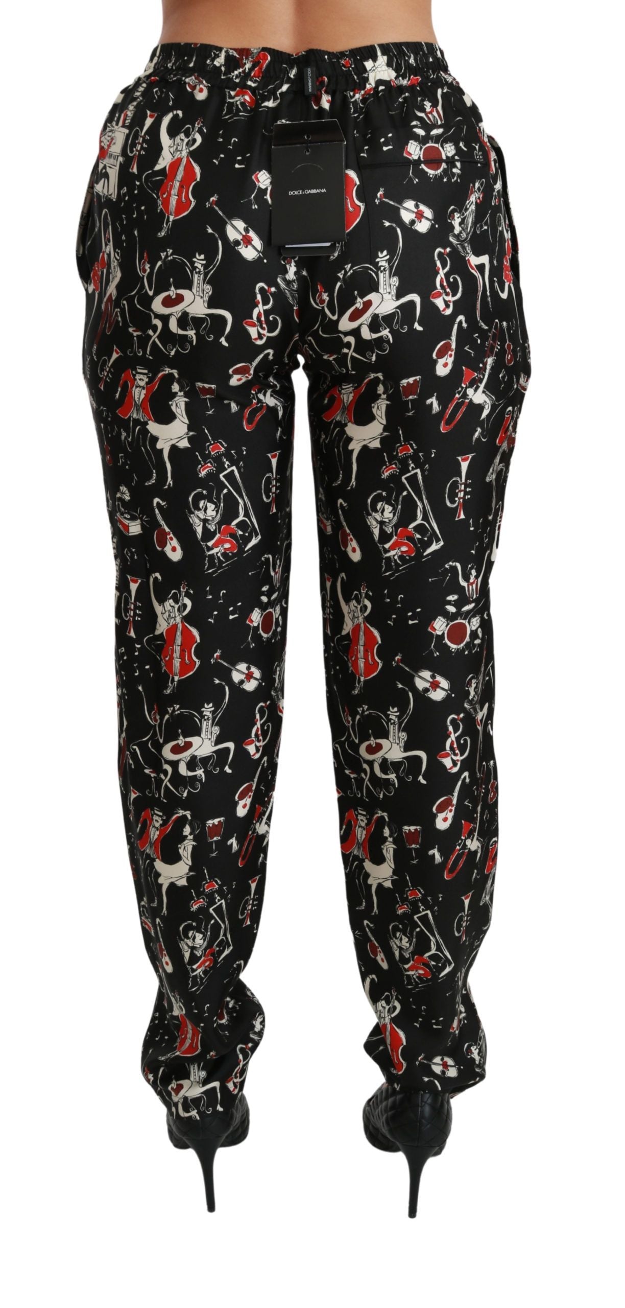 Dolce & Gabbana – Schwarze Instrumentenhose aus Seide mit mittlerer Taille