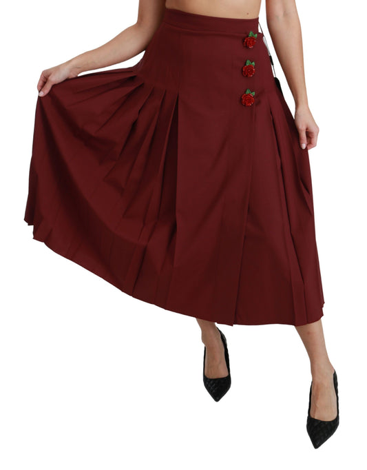 Dolce & Gabbana – Roter, hoch taillierter, plissierter Maxi-Wollrock