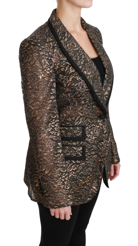 Dolce & Gabbana Gold Schwarzer Spitzenblazer Mantel Blumenjacke
