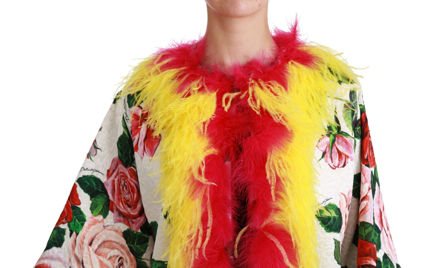 Dolce & Gabbana Weißer Blumenmantel Capte Fur Roses Jacke