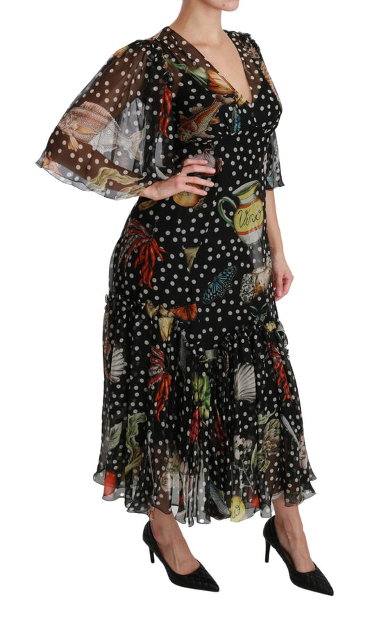 Dolce & Gabbana Schwarzes A-Linien-Etuikleid „Sea Fish Sicily“