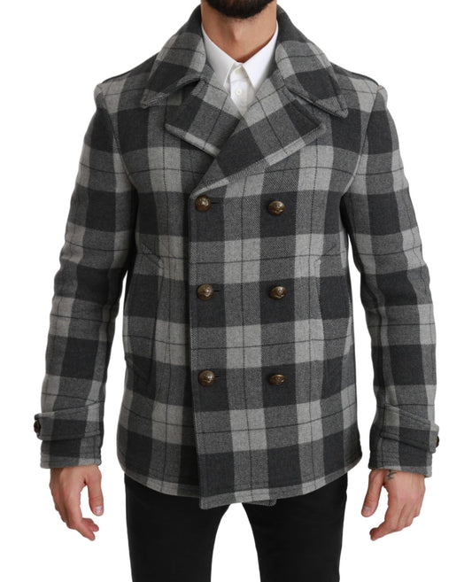 Dolce & Gabbana Grau karierte Woll-Kaschmir-Manteljacke