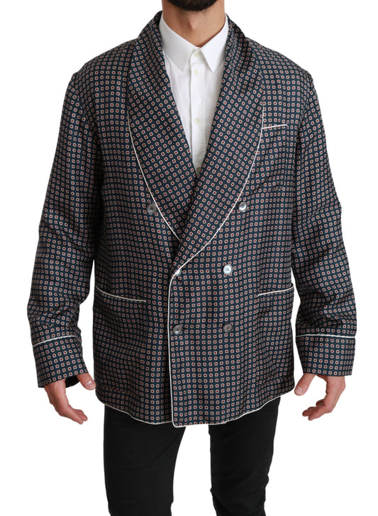 Dolce & Gabbana – Zweireihige Manteljacke in Marineblau mit Muster