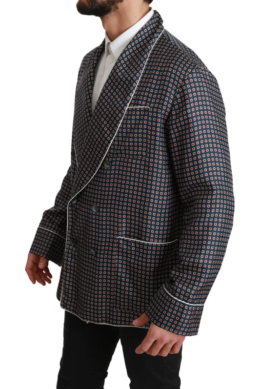 Dolce & Gabbana – Zweireihige Manteljacke in Marineblau mit Muster