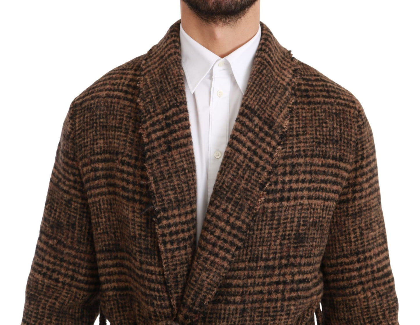 Dolce & Gabbana – Braun karierte Wickeljacke aus Wolle