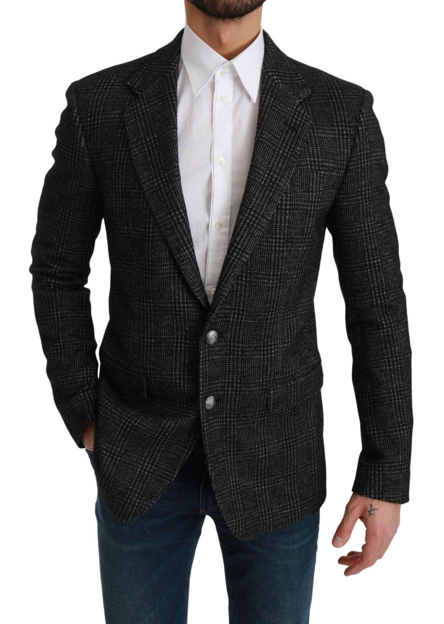 Dolce & Gabbana – Grau karierter Slim Fit-Jackenblazer