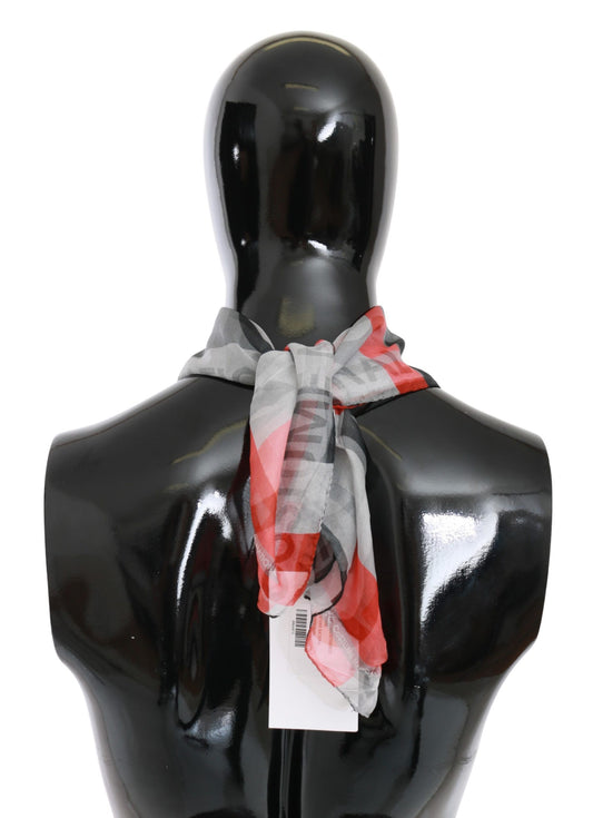 Costume National – Roter Markenschal aus 100 % Seide, Grau