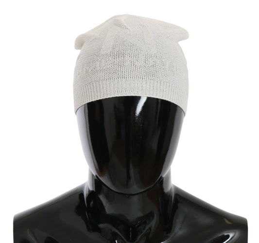 Costume National Beanie – Weiße Markenmütze aus Wollmischung