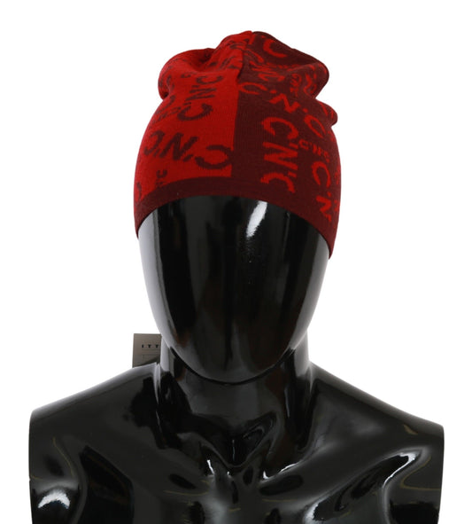 Costume National – Rote Beanie-Mütze aus Wollmischung mit Markenlogo