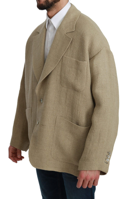 Dolce & Gabbana Beige Jacke Mantel 100 % Jute Blazer Mantel