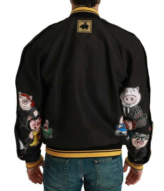 Dolce & Gabbana Schwarze Bomberjacke „YEAR OF THE PIG“