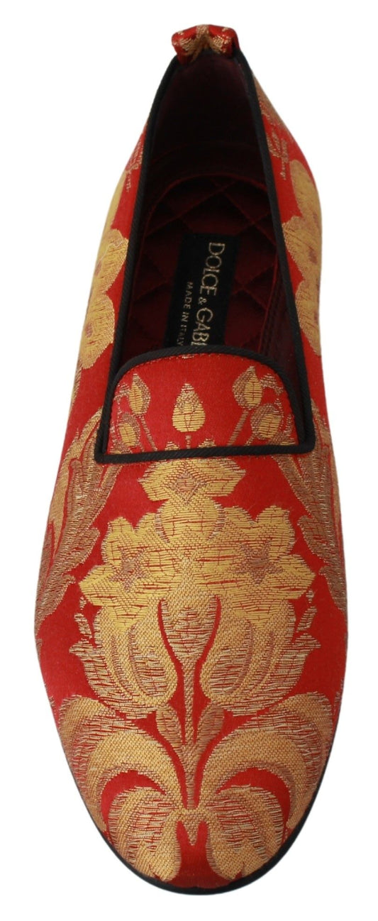 Dolce & Gabbana Rotgold Brokat Hausschuhe Loafer Schuhe