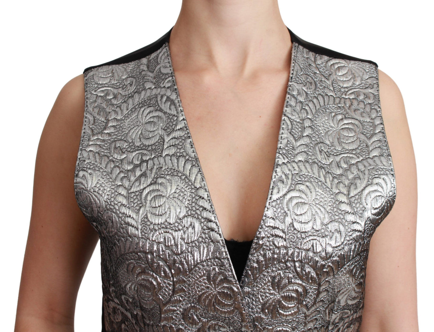 Dolce & Gabbana, ärmelloses Metallic-Top aus silbernem Brokat
