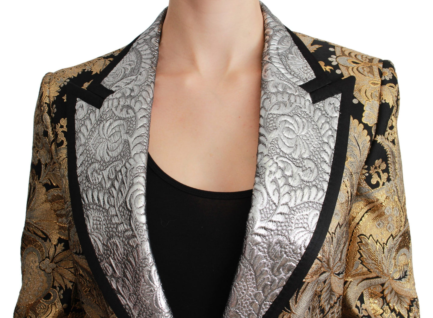 Dolce & Gabbana – Schwarz-goldene Jacquard-Blazerjacke