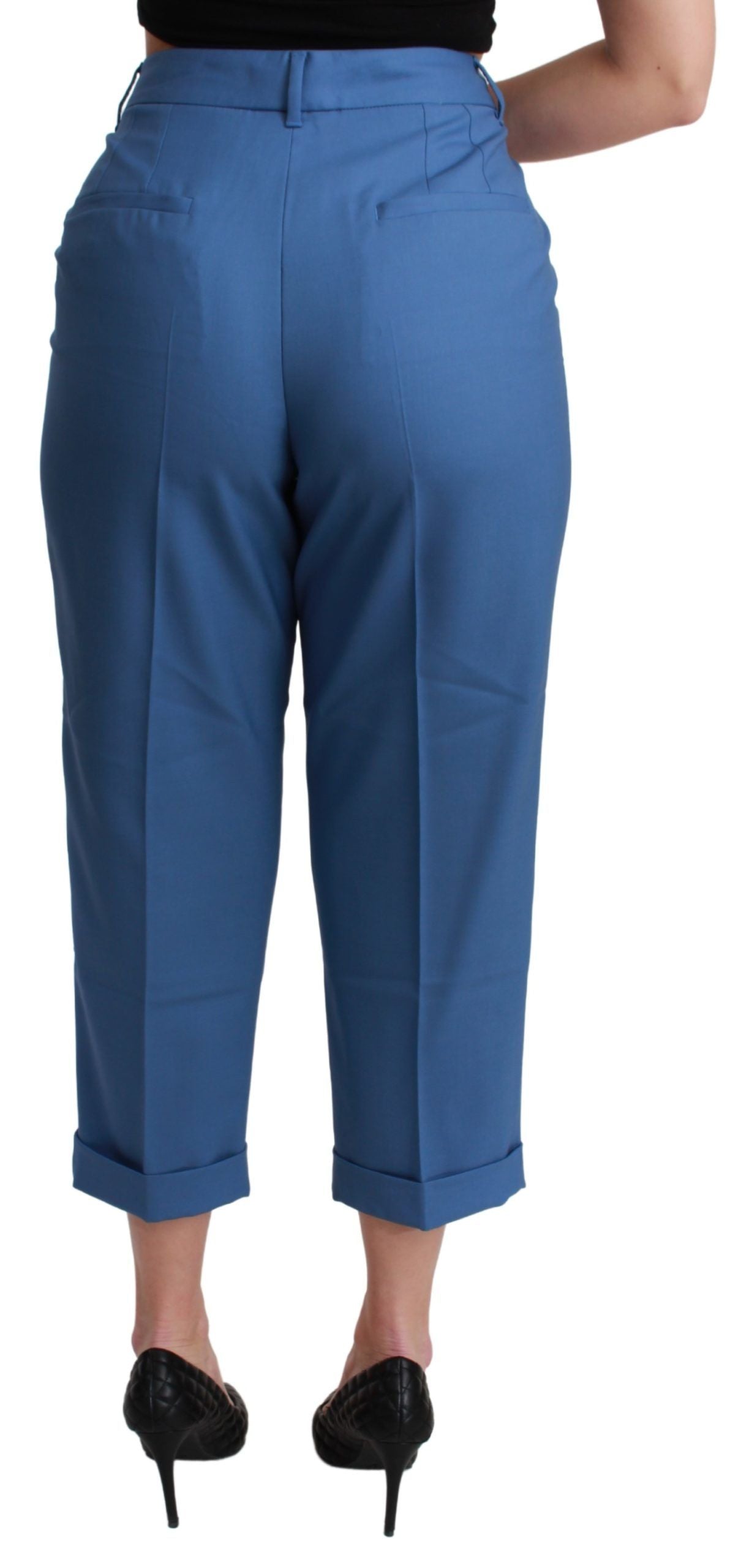 Dolce & Gabbana – Blaue, plissierte, verkürzte Wollhose mit Bündchen