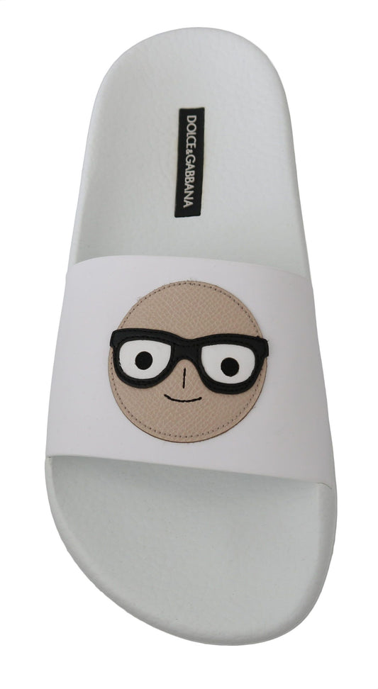 Dolce & Gabbana Weißes Leder #dgfamily Slides Schuhe Sandalen