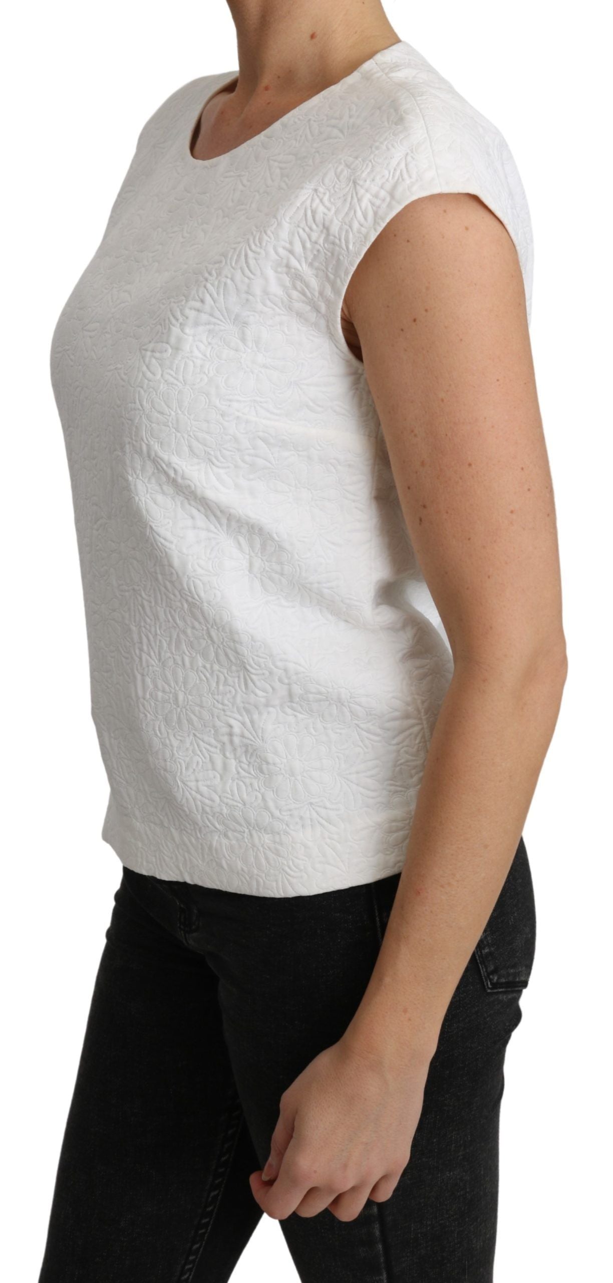 Dolce & Gabbana Weiße Bluse aus Baumwollbrokat mit Blumenmuster