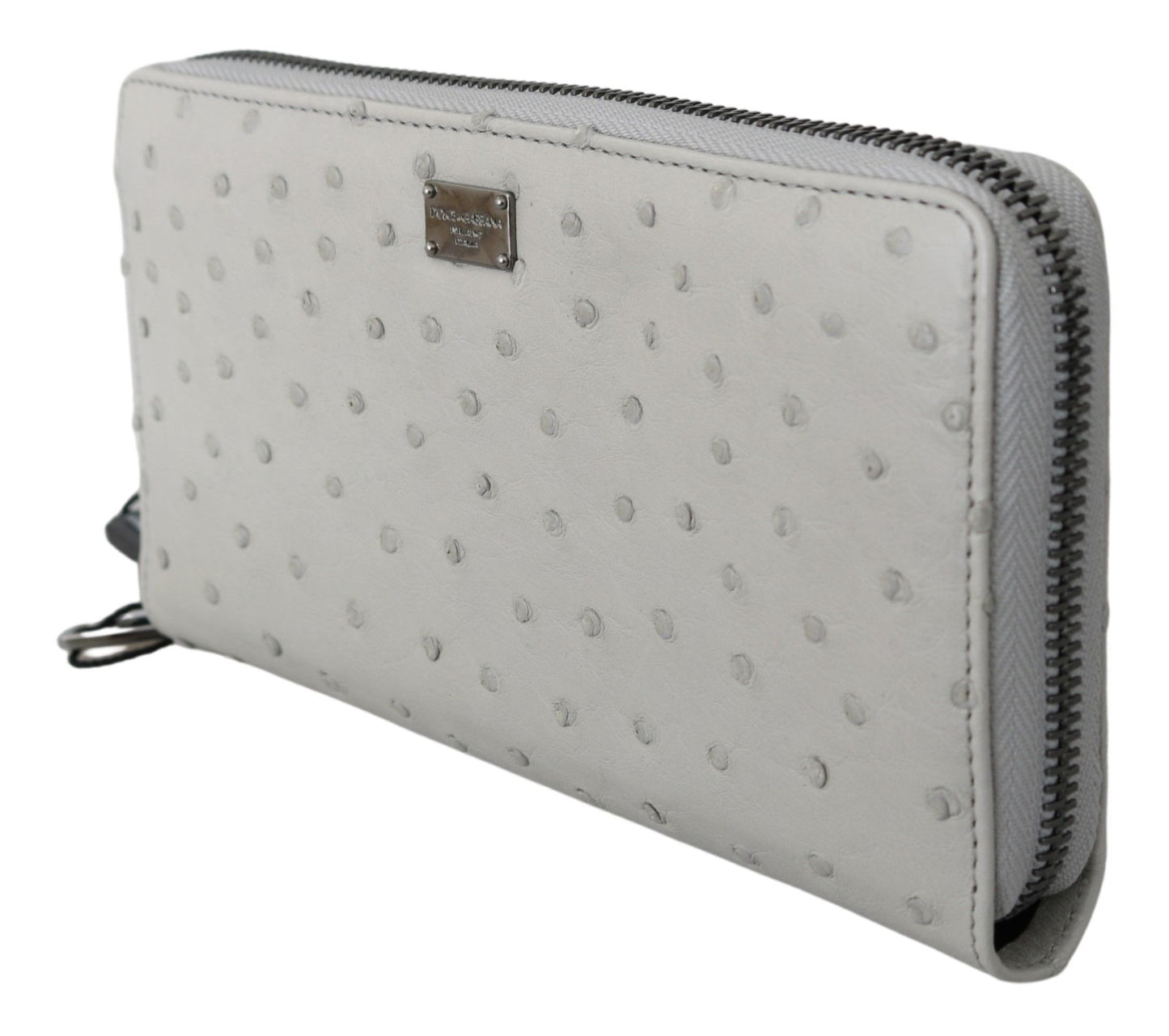 Dolce & Gabbana Continental Herren-Clutch aus weißem Straußenleder
