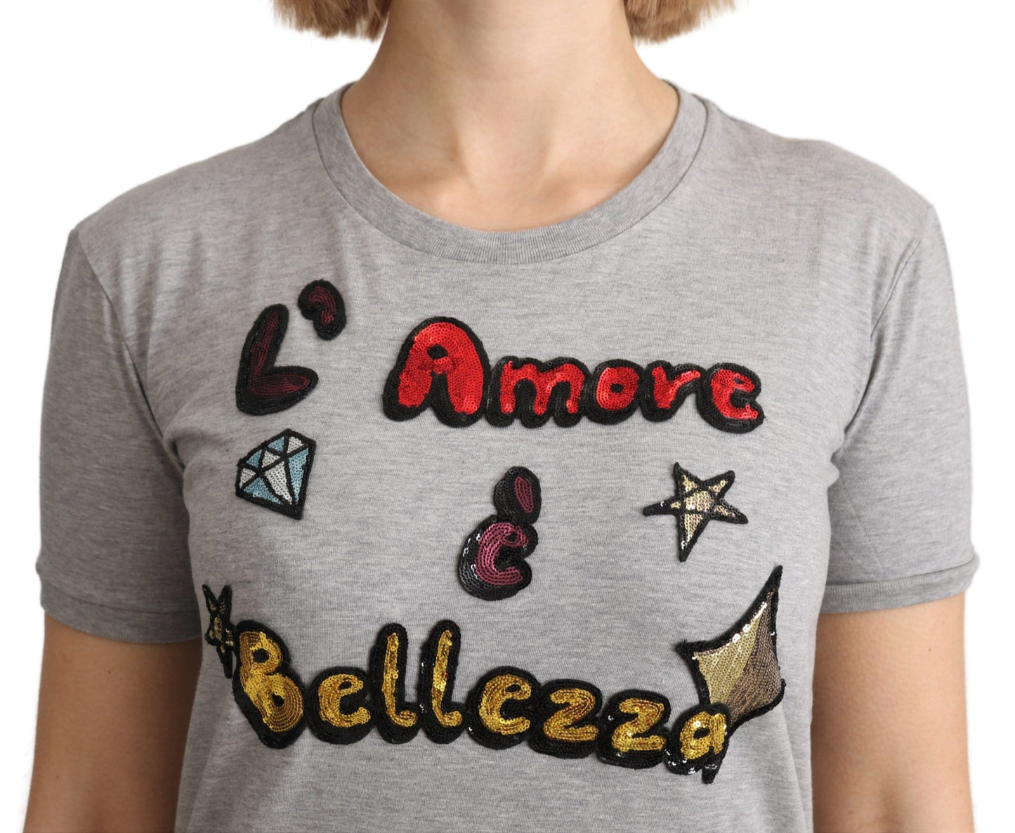Dolce & Gabbana Graues Amore e Bellezza Top-T-Shirt aus Baumwolle