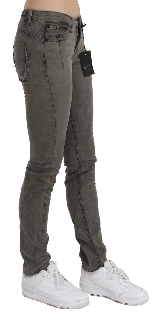 Costume National Graue Skinny-Jeans aus Baumwolldenim mit niedriger Taille
