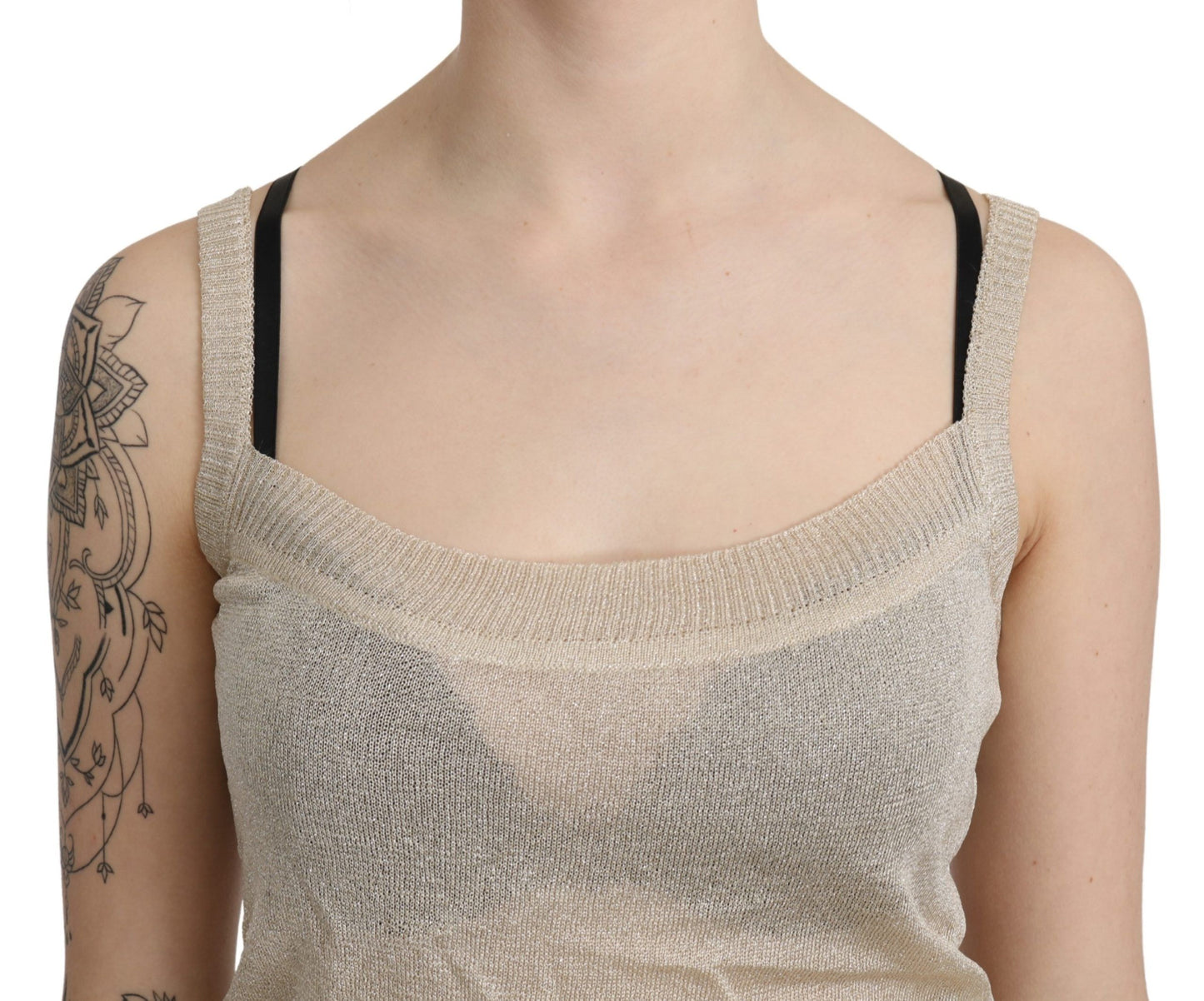 BYBLOS Beiges ärmelloses Spaghettiträger-Tanktop mit durchsichtigem Muster