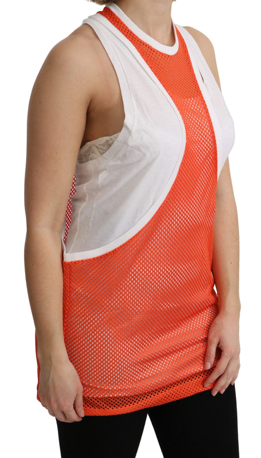 Dsquared² Orange Weiß Rundhalsausschnitt Ärmelloses Tank T-Shirt Kleid Top