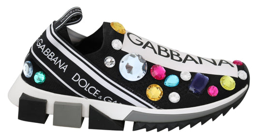 Dolce & Gabbana Schwarze, mehrfarbige Kristall-Sneakers