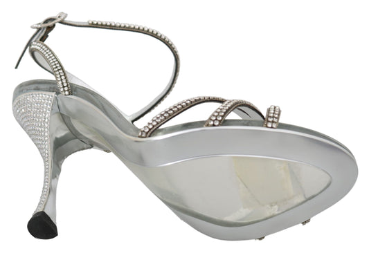 Dolce & Gabbana Silber Kristall Knöchelriemen Sandalen Schuhe
