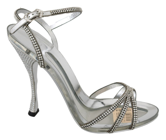 Dolce & Gabbana Silber Kristall Knöchelriemen Sandalen Schuhe