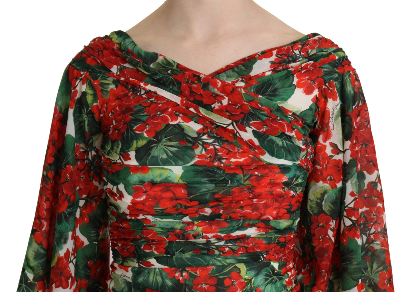 Dolce & Gabbana – Rotes Etuikleid aus Midi-Stretch-Seide mit Blumenmuster